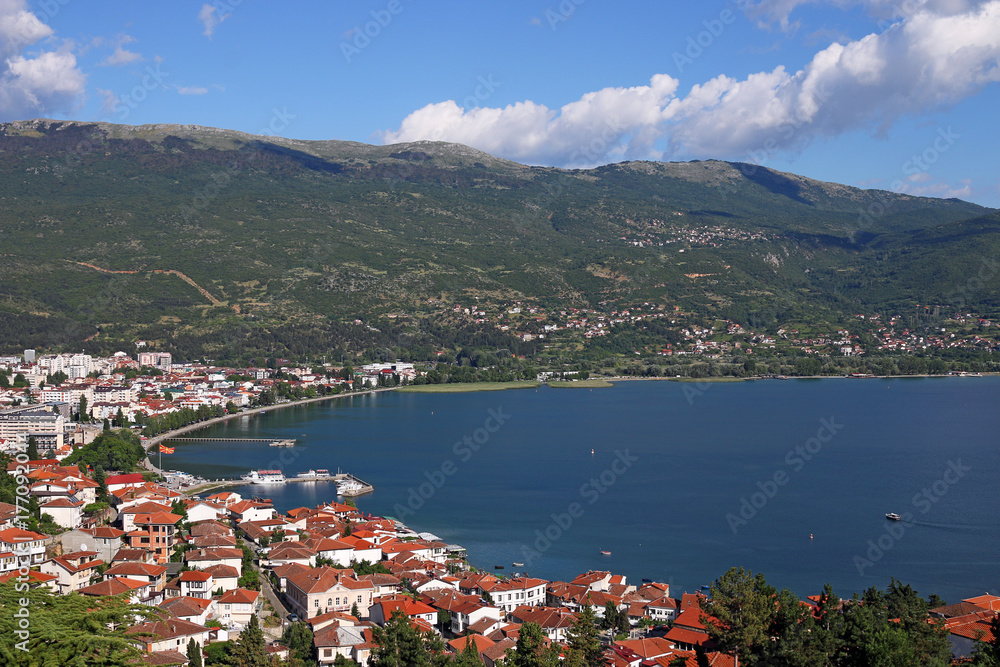 Ohrid lake and city landscape