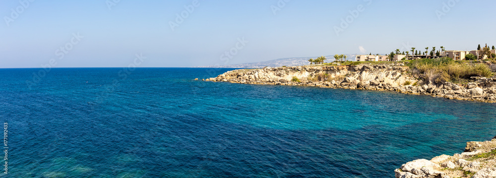 Landscape: Panorama of the sea shore near Paphos. Cyprus.