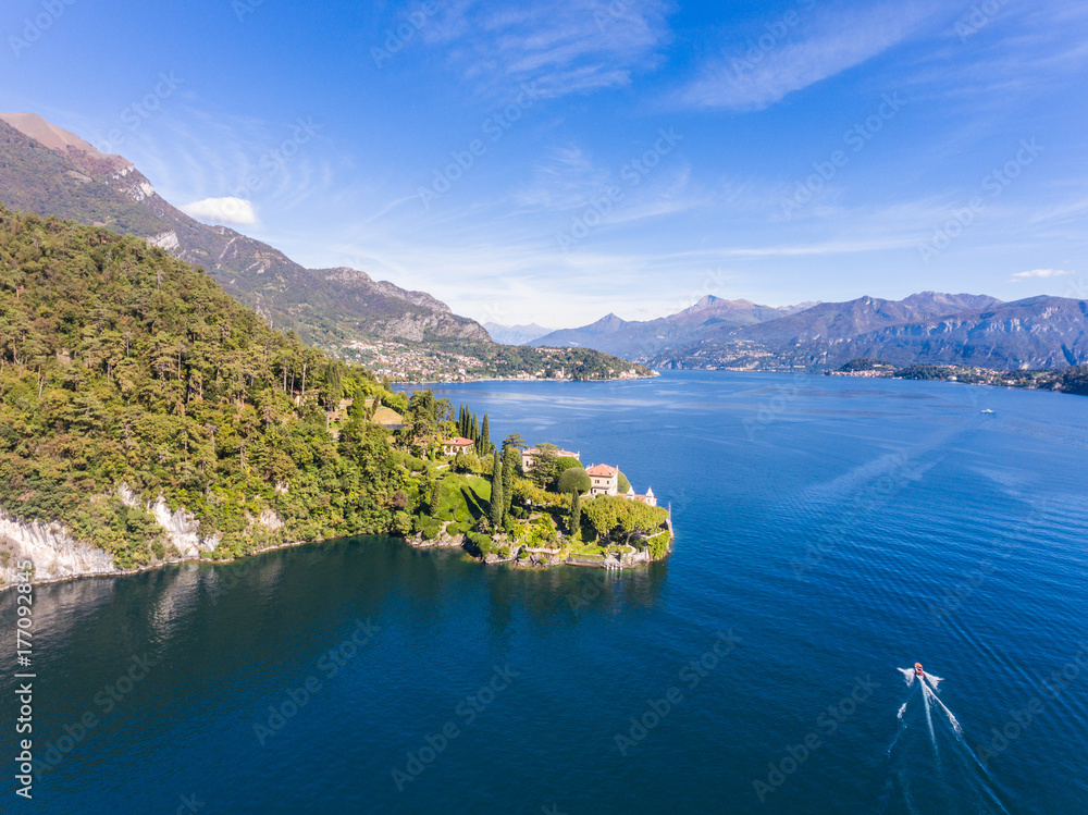Lake of Como, Villa Balbianello, famous tourist destination in Italy. Luxury home in front of the lake