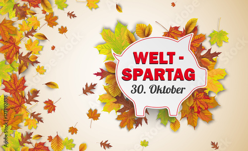 Headliner mit Herbstlaub und Sparschwein für den Weltspartag am 30. Oktober