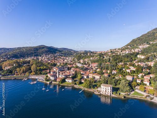 Panoramic view of Cernobbio on Como lake. Aerial view © Simone Polattini
