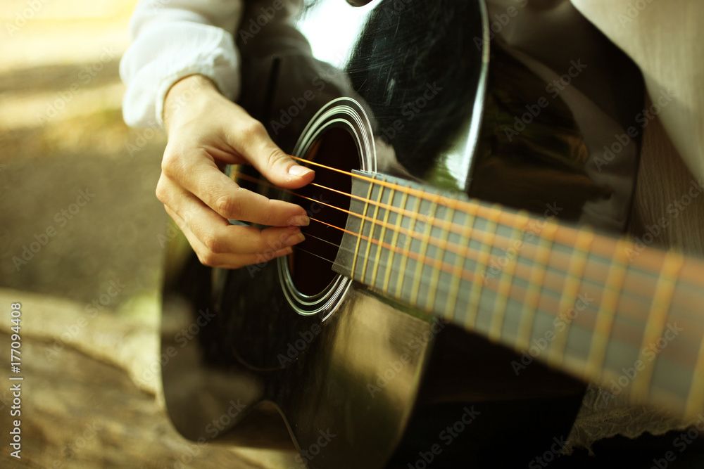 Fototapeta premium musician plays on a guitar