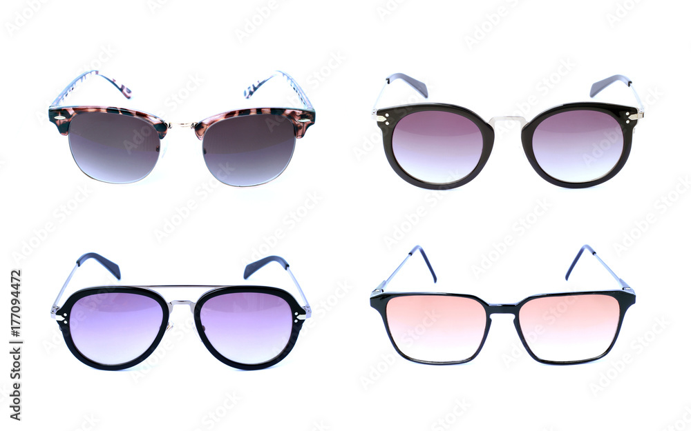 Group of beautiful sunglasses isolated on white background Group of beautiful sunglasses isolated on white background