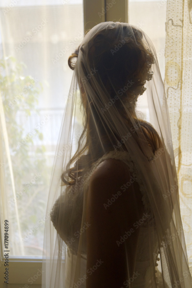 Fototapeta premium Sposa di spalle con il velo
