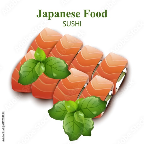 Sushi plate Japanese realistic vector food illustrations