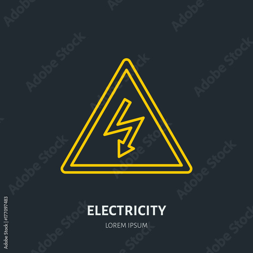Electricity flat line icon. High voltage danger sign. Warning, electrical safety illustration.