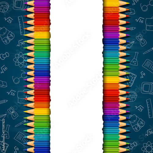 Back to school background with colored pencils and blank paper