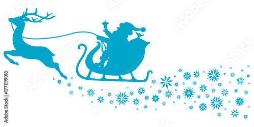 Christmas Sleigh & Snowflakes Blue