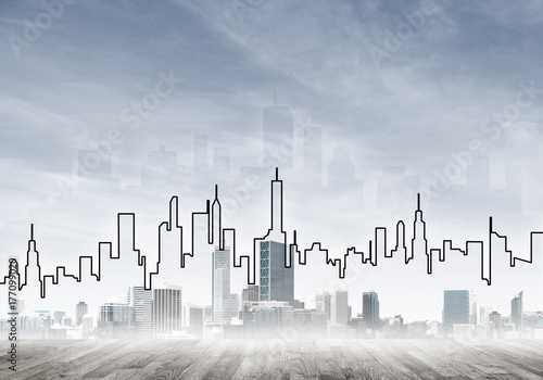 Background image with city center view as modern business life concept