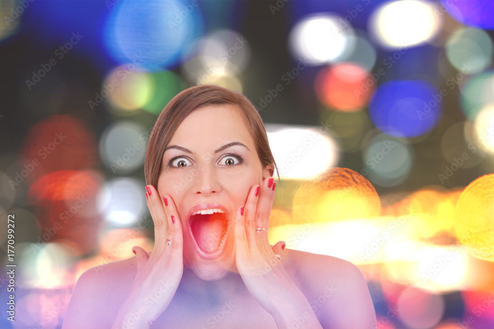 Woman portrait with night city street lights Woman portrait with night city street lights