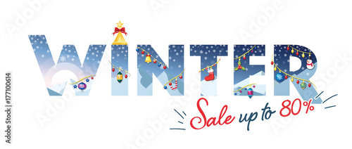 Winter sale. background winter landscape and decorate with Christmas object for shopping sale or promo poster and frame leaflet or web banner.Vector illustration template.