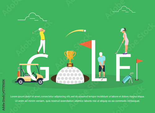 Vector illustration of young people playing Golf.