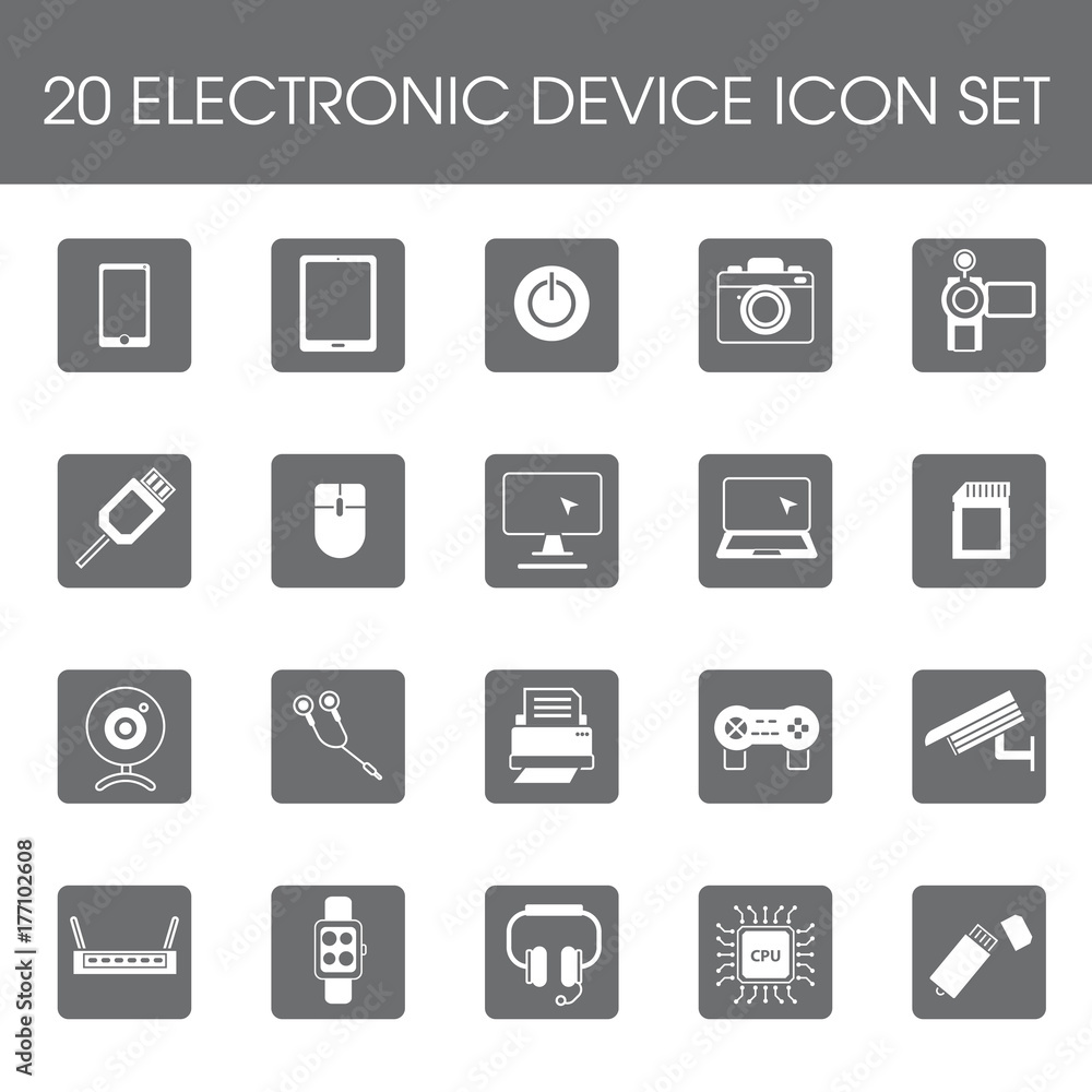 20 Electronic device icon set flat style 20 Electronic device icon set flat style