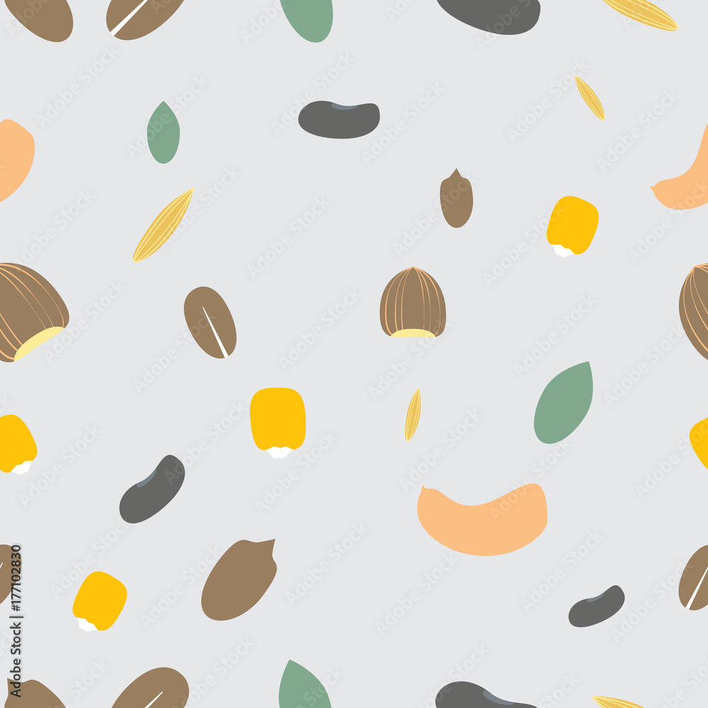 Seamless pattern of seed grain in flat style on gray background Seamless pattern of seed grain in flat style on gray background