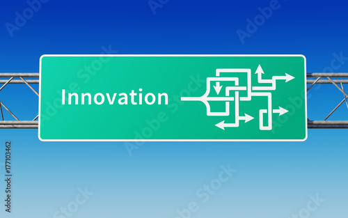 Road sign with multiple paths to innovation