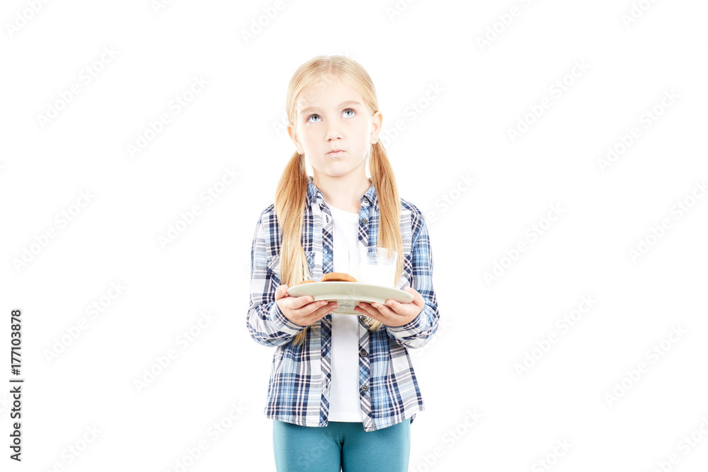 Portrait of beautiful little girl in checked shirt against white background Portrait of beautiful little girl in checked shirt against white background