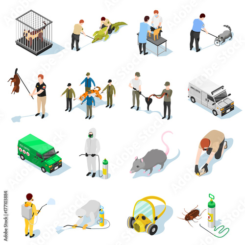 Pest Control Isometric Icons