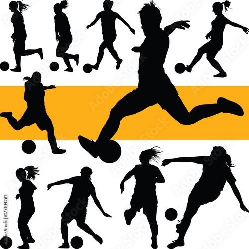 set of soccer women silhouette vector