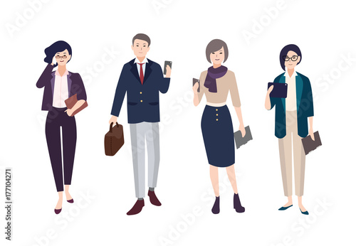 Collection of people dressed in smart clothing. Set of male and female clerks...