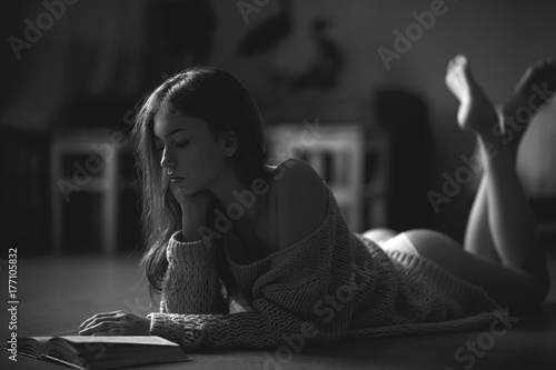 Very beautiful and sexy woman. Black and white