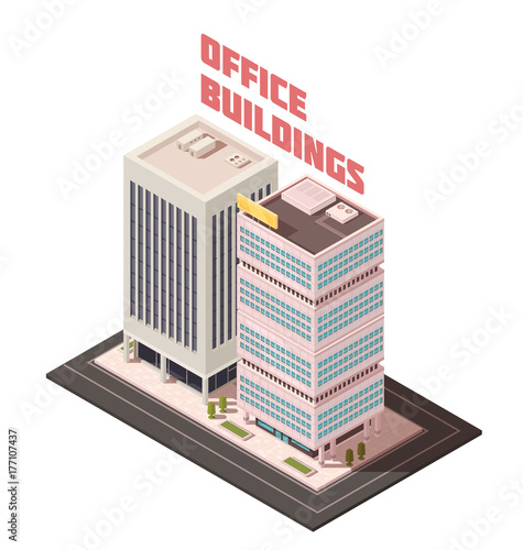 Multistory Office Buildings Isometric Composition