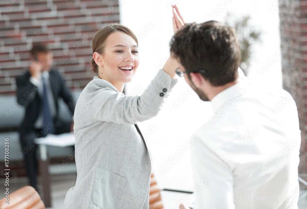 business colleagues to show their victory business colleagues to show their victory
