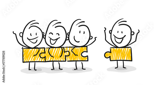 Strichfiguren / Strichmännchen: . Mitglieder, Teamwork, Familie, Puzzle. (Nr. 142)