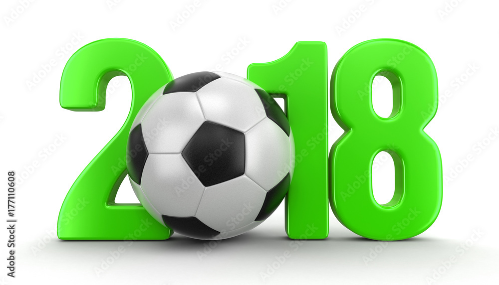 Soccer football with 2018. Image with clipping path Soccer football with 2018. Image with clipping path