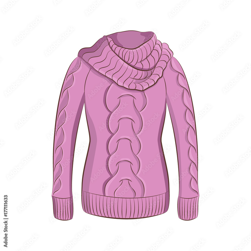A realistic warm jumper or knitted sweater. Women fashion winter clothes.  Purple object isolated on white background. Vector cartoon illustration in  hand drawing style for your design. Stock Vector | Adobe Stock