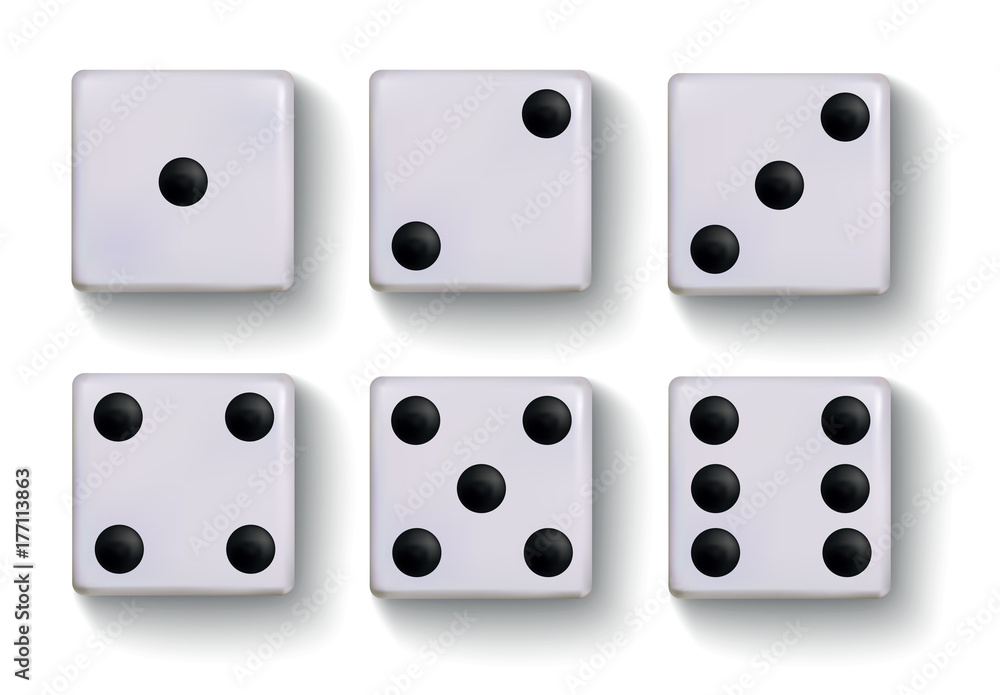 Set of vector realistic white dice isolated on white background Set of vector realistic white dice isolated on white background