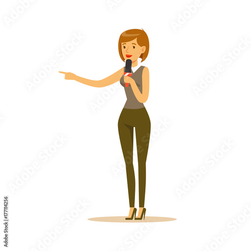 Woman reporter with microphone