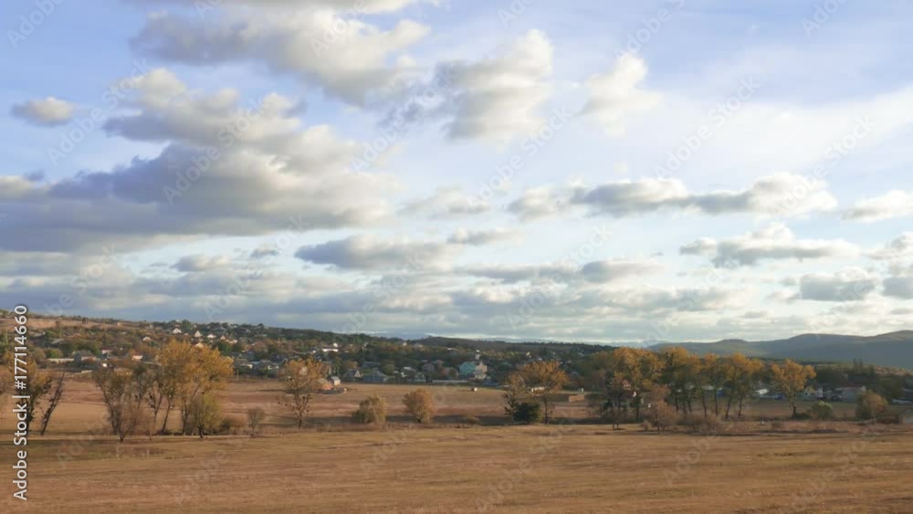 Landscape of countryside in autumn / Panoramic landscape of countryside in autumn sunny day Landscape of countryside in autumn / Panoramic landscape of countryside in autumn sunny day