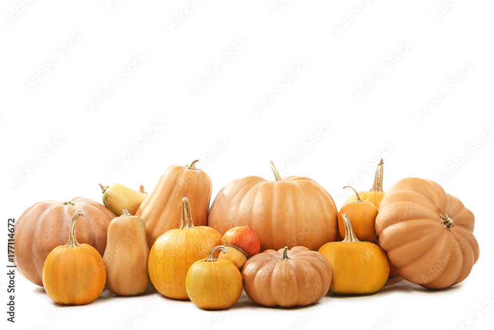 Orange pumpkins isolated on a white background Orange pumpkins isolated on a white background