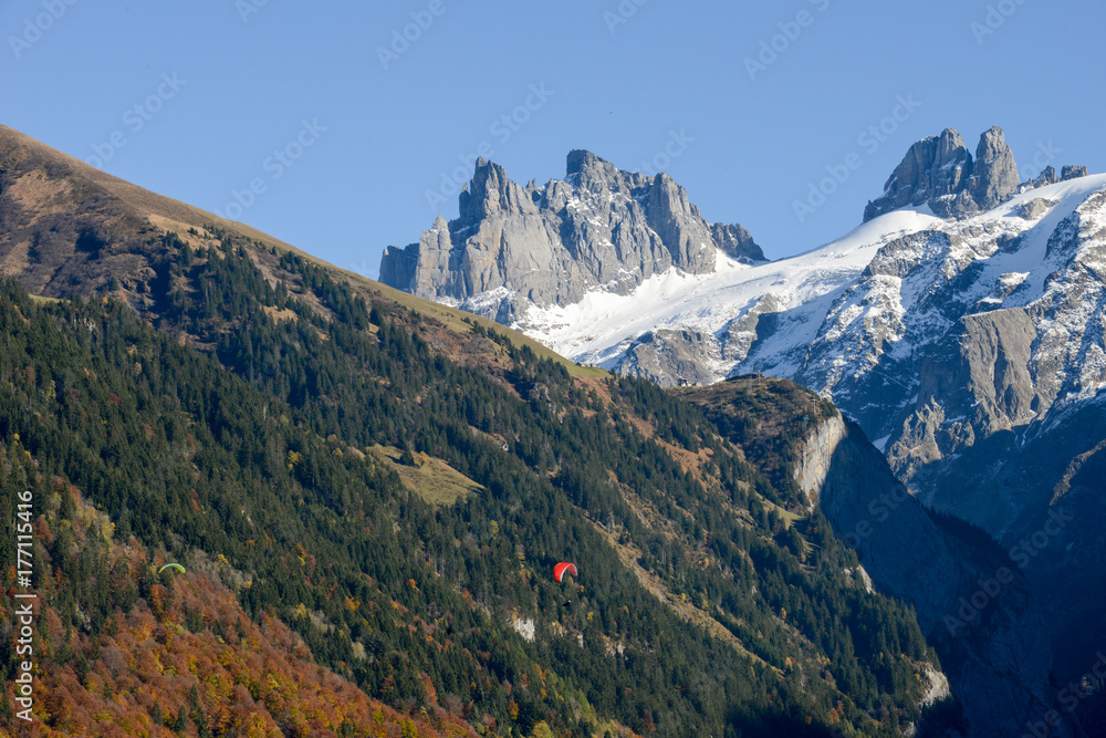 Mountain landscape over the village of Engelberg on Switzerland