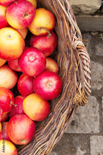 Basket with apples  apples  pattern  garden  autumn  crop  vertical  soft selective focus