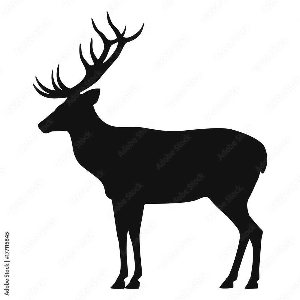 Vector black silhouette horned deer icon side view Vector black silhouette horned deer icon side view