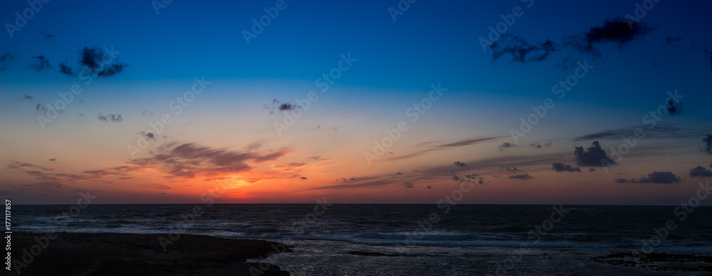 Landscape: Panorama of the sunset over the sea.