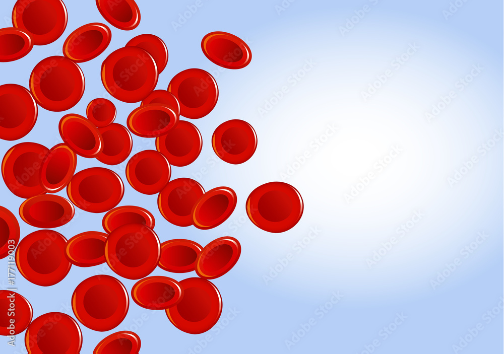 Red blood cells on blue background. Illustration about health and