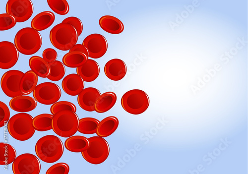 Red blood cells on blue background. Illustration about health and medical.