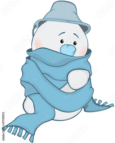 Illustration of Cute Snowman. Cartoon Character