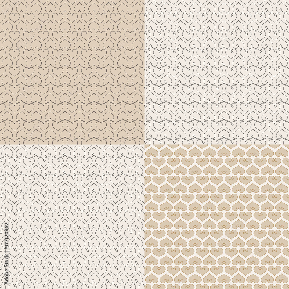 Heart vector illustration. 4 seamless pattern beige background. Heart vector illustration. 4 seamless pattern beige background.