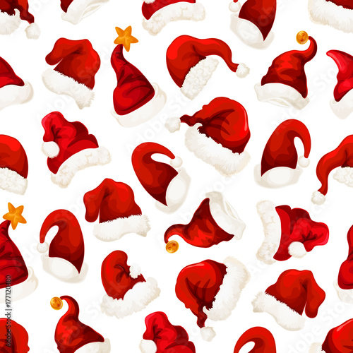 Santa red hats Christmas seamless pattern