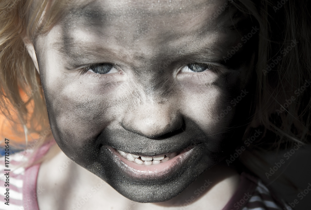 little girl went too far with make-up, first make-up. little girl went too far with make-up, first make-up.