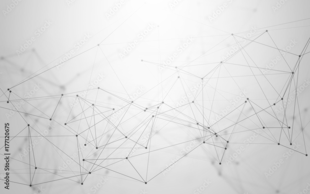 3D Abstract Polygonal Space Black and White Background with Grey Low Poly Connecting Dots and Lines. Endless Mesh Representing Internet Connections in Cloud Computing. 3D Abstract Polygonal Space Black and White Background with Grey Low Poly Connecting Dots and Lines. Endless Mesh Representing Internet Connections in Cloud Computing.
