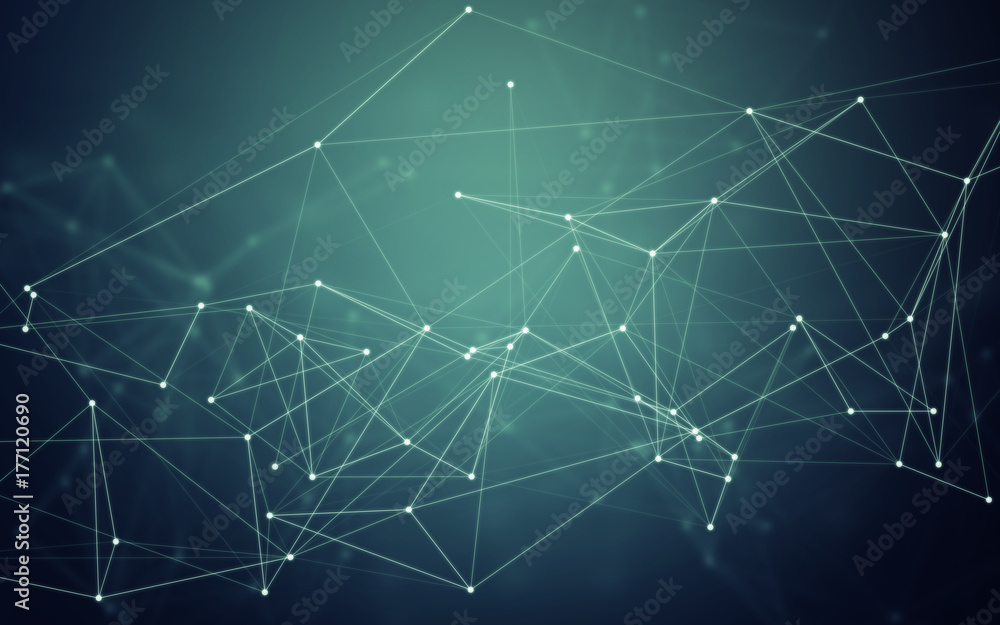 3D Abstract Polygonal Space Blue Background with White Low Poly Connecting Dots and Lines. Endless Mesh Representing Internet Connections in Cloud Computing.