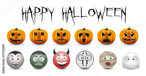 Cute Halloween icons set. Vector illustration. 