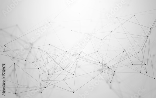3D Abstract Polygonal Space Black and White Background with Grey Low Poly Connecting Dots and Lines. Endless Mesh Representing Internet Connections in Cloud Computing.