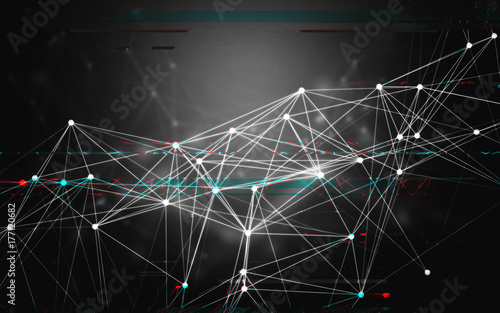 Abstract Glitch Polygonal Data Background with Low Poly Connecting Dots and Lines - Connection Structure - Futuristic HUD Illustration Background
