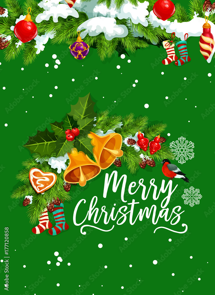 Christmas bell greeting card for winter holidays Christmas bell greeting card for winter holidays
