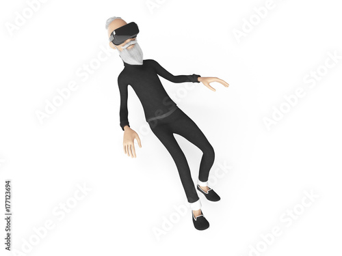 Stylized hipster character in virtual reality helmet or VR glasses 3d rendering